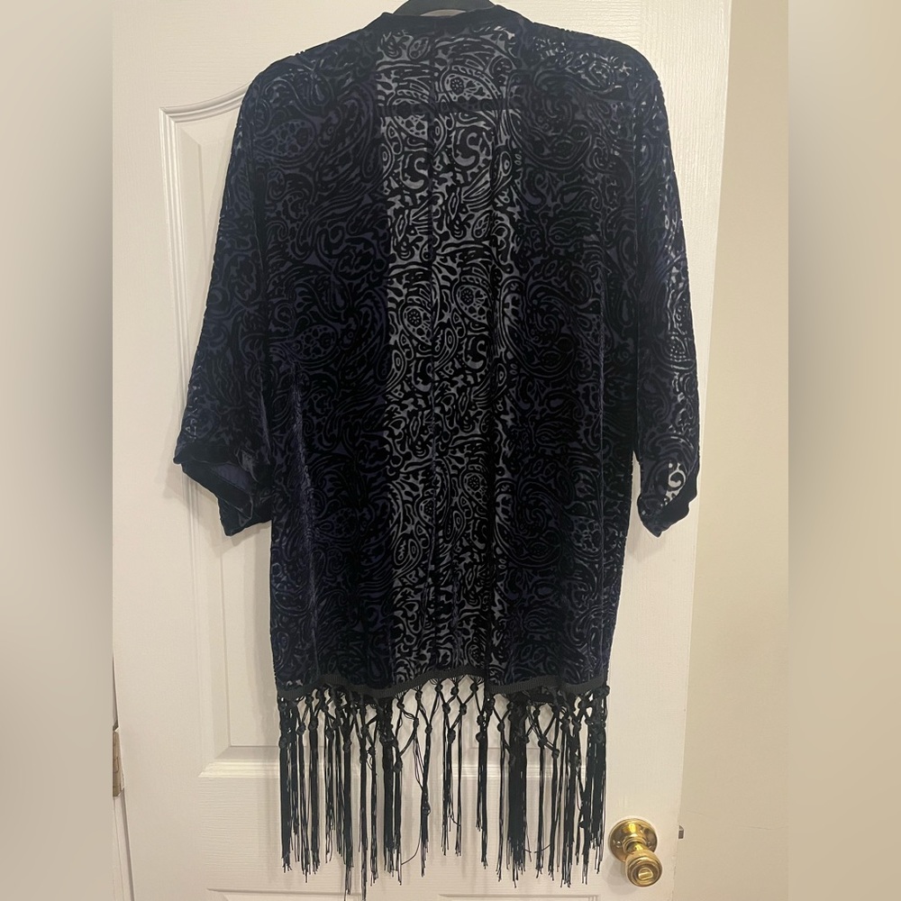 Zara Navy Velvet Fringe Jacket